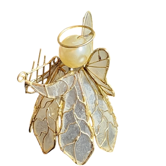 Vintage Lot of Three Glass & Capiz Shell Angels & Bird Christmas Tree Ornaments - Picture 10 of 14